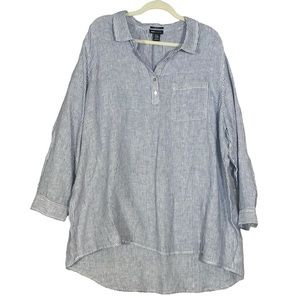 Jones New York JNY Top 100% Linen Tunic Blue & White Stripe Popover Size 2X